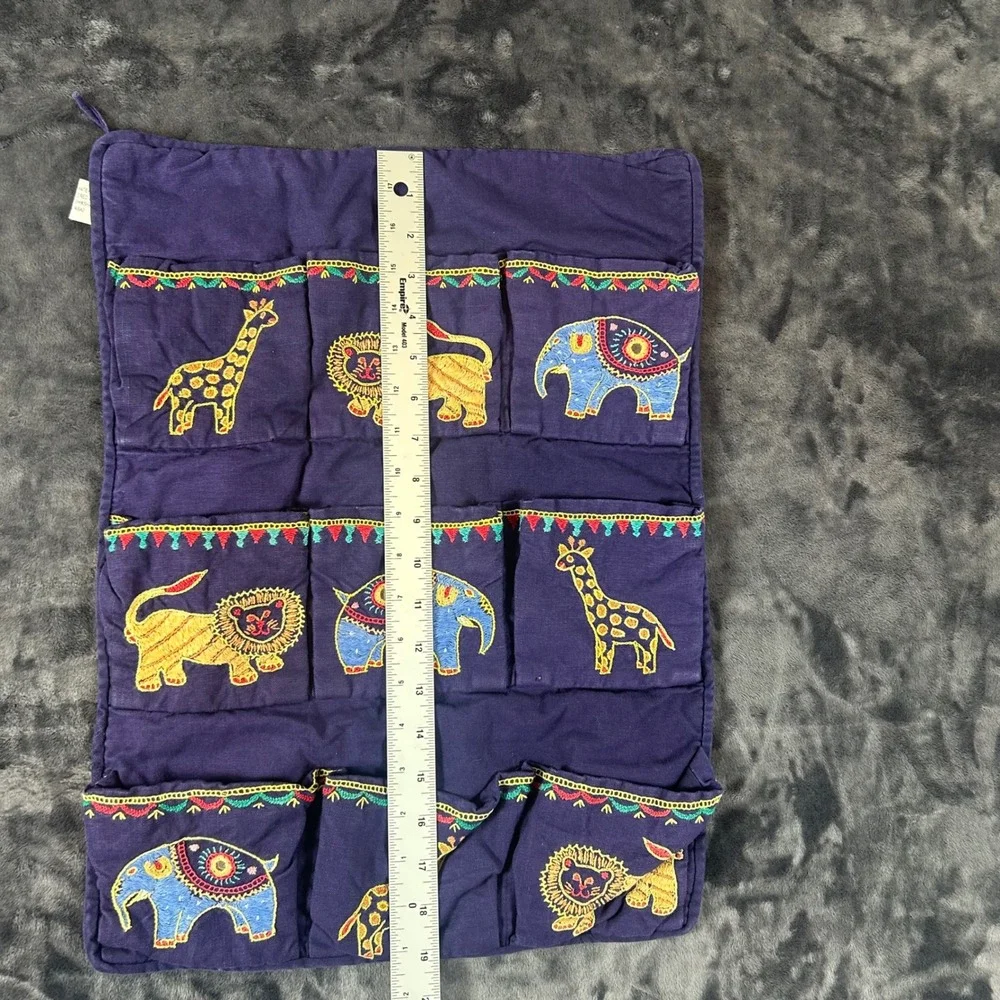 Unbranded Wall Hanging Organizer Kids OS Purple Embroidered Safari Animals
